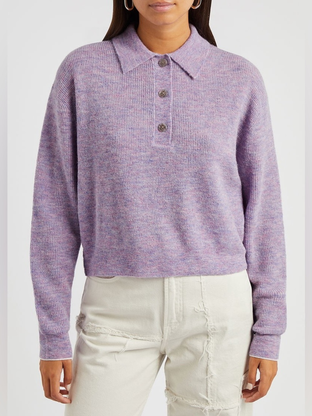 Acne Studios Alpaca Wool Knitted Polo Sweater Size XS Lilac Purple